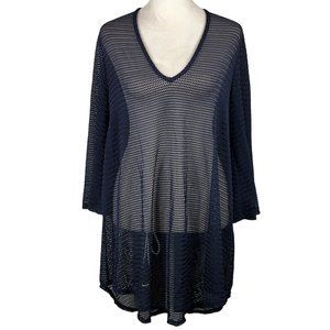 Like new JORDAN TAYLOR Navy Blue Semi-Sheer V-Neck Swim Coverup Size Med…